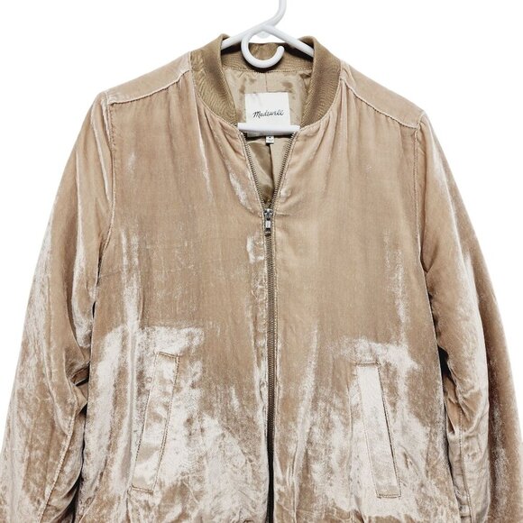 Madewell Women's Velvet Bomber Jacket Size Medium Viscose & Silk Blend Beige - Picture 6 of 13